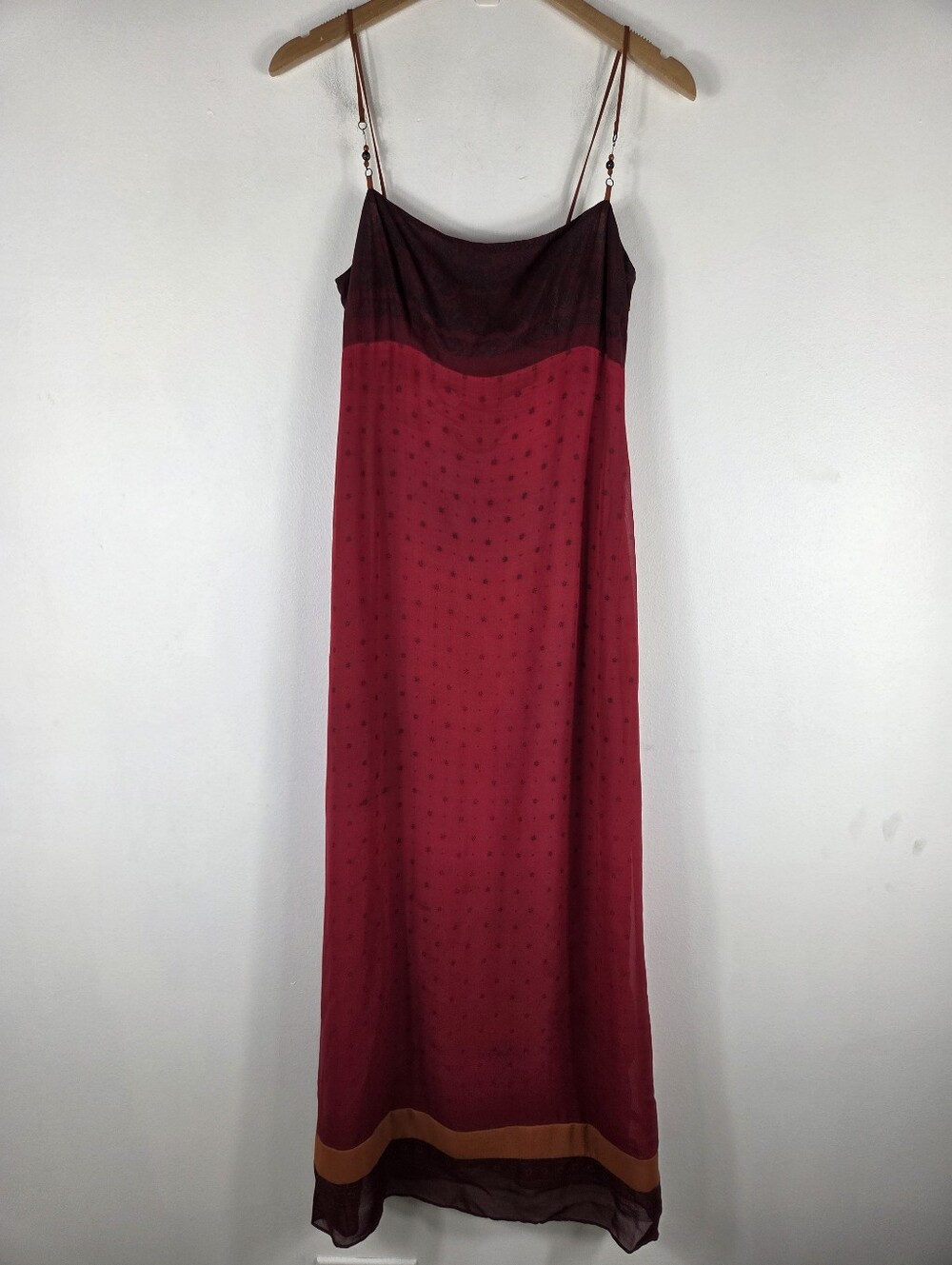 Cache Vintage 90s Y2K Floral Babydoll Beaded Spaghetti Strap Maxi Dress